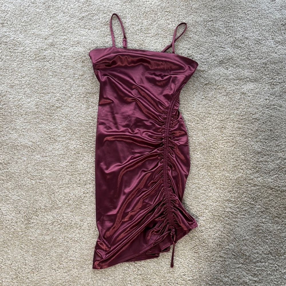 Almost Famous Red Asymmetrical Ruched Bodycon Dress
